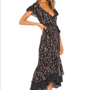 LIKELY | Melanie Belted Floral Ruffle Midi Dress